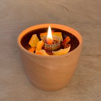 Schmelzlicht Wachsfresser Schmelzkerze Tischfeuer Windlicht Partylicht Gartenlicht Outdoor Wachsrecycling Im Terrakotta Tontopf von AngewandtSchoenKunst
