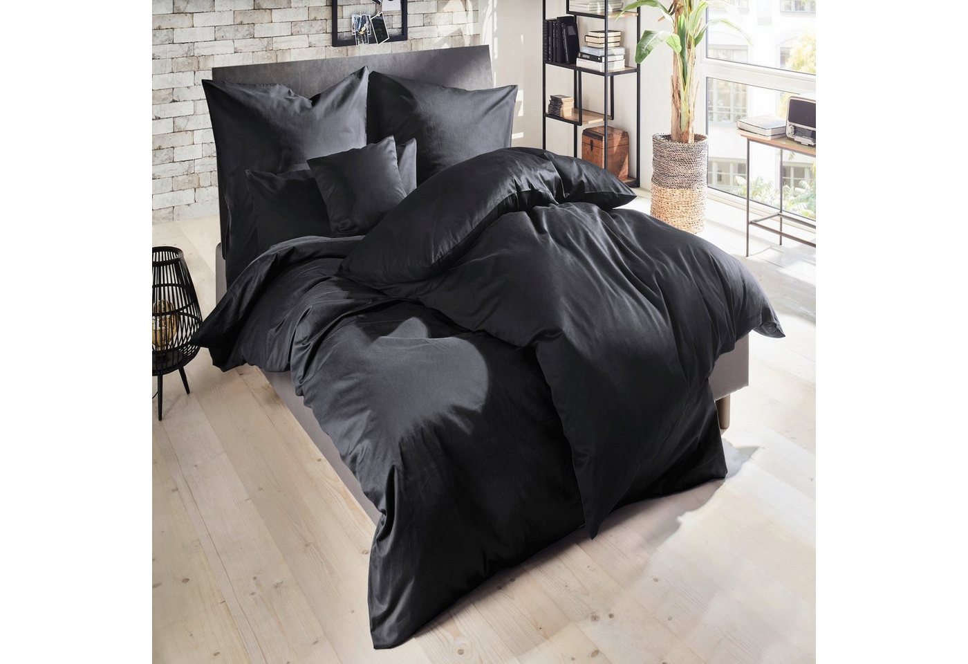 Bettwäsche Satin Uni Gr. 135x200, 155x220 oder 200x200 cm Reißverschluss, Angeycasa, Baumwolle, 2 teilig, Bettwäsche für alle Jahreszeiten von Angeycasa