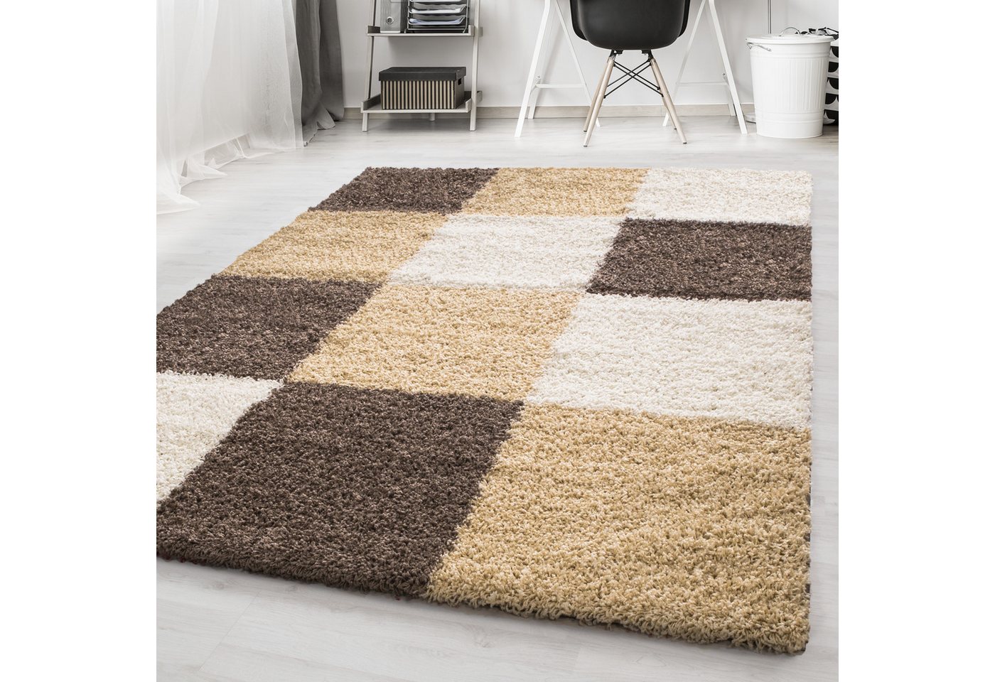 Hochflor-Teppich Langflor Hochflorteppich kariert Shaggy Wohnzimmer, Angeycasa von Angeycasa