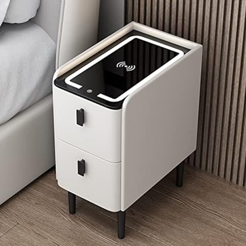 Angiewa Nachttisch mit Ladestation, Beistelltisch aus Holz mit USB-Anschluss und 2 Schubladen, schmaler Nachttisch, Beistelltische für Wohnzimmer, Schlafzimmer (A4,30 cm) von Angiewa
