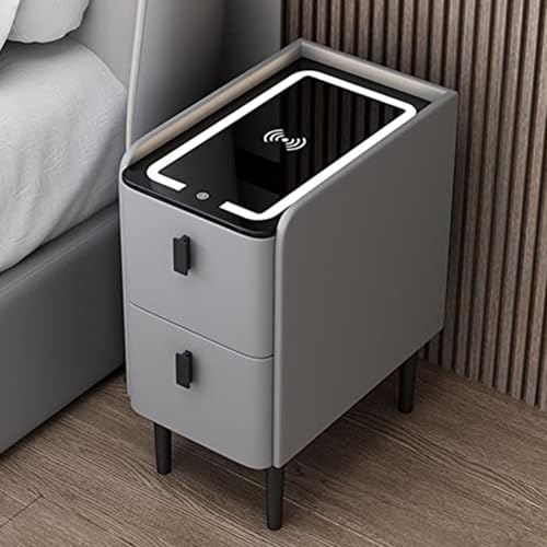 Angiewa Nachttisch mit Ladestation, Beistelltisch aus Holz mit USB-Anschluss und 2 Schubladen, schmaler Nachttisch, Beistelltische für Wohnzimmer, Schlafzimmer (C4,35 cm) von Angiewa