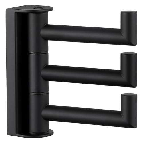Angle Simple Drehbarer Handtuchhaken 3 Arme Mattschwarz 304 Edelstahl Dreifacher Handtuchhalter Unabhängiger Swing Robe Haken Flexibler Kleiderhaken Wandhalterung von Angle Simple