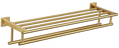 Hotel-Handtuchregal mit Handtuchstangen, Winkel einfach SUS304 Edelstahl Badezimmer Handtuchhalter mit doppelten Handtuchhalterungen, Wandhalterung Zugständer Gebürstetes Gold, 71 cm von Angle Simple