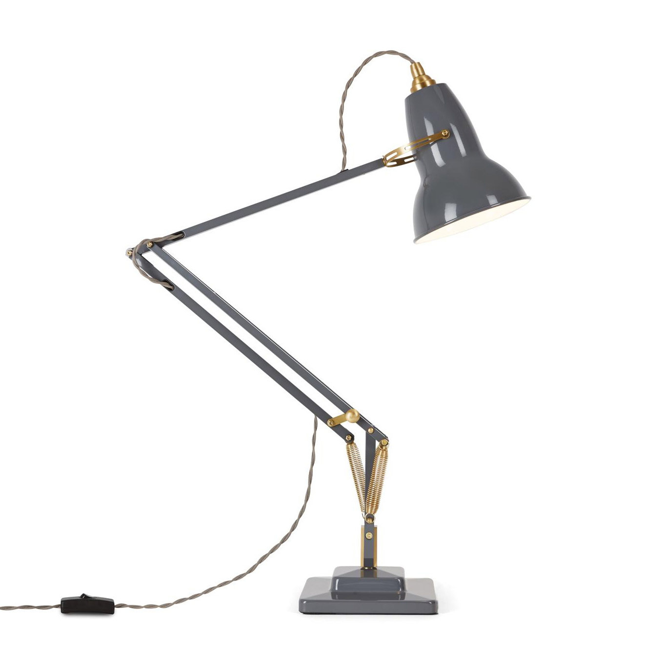 Anglepoise - Original 1227 Brass Schreibtischleuchte - elefantengrau/glänzend/LxBxH 46x15x60cm/2700K/806lm von Anglepoise