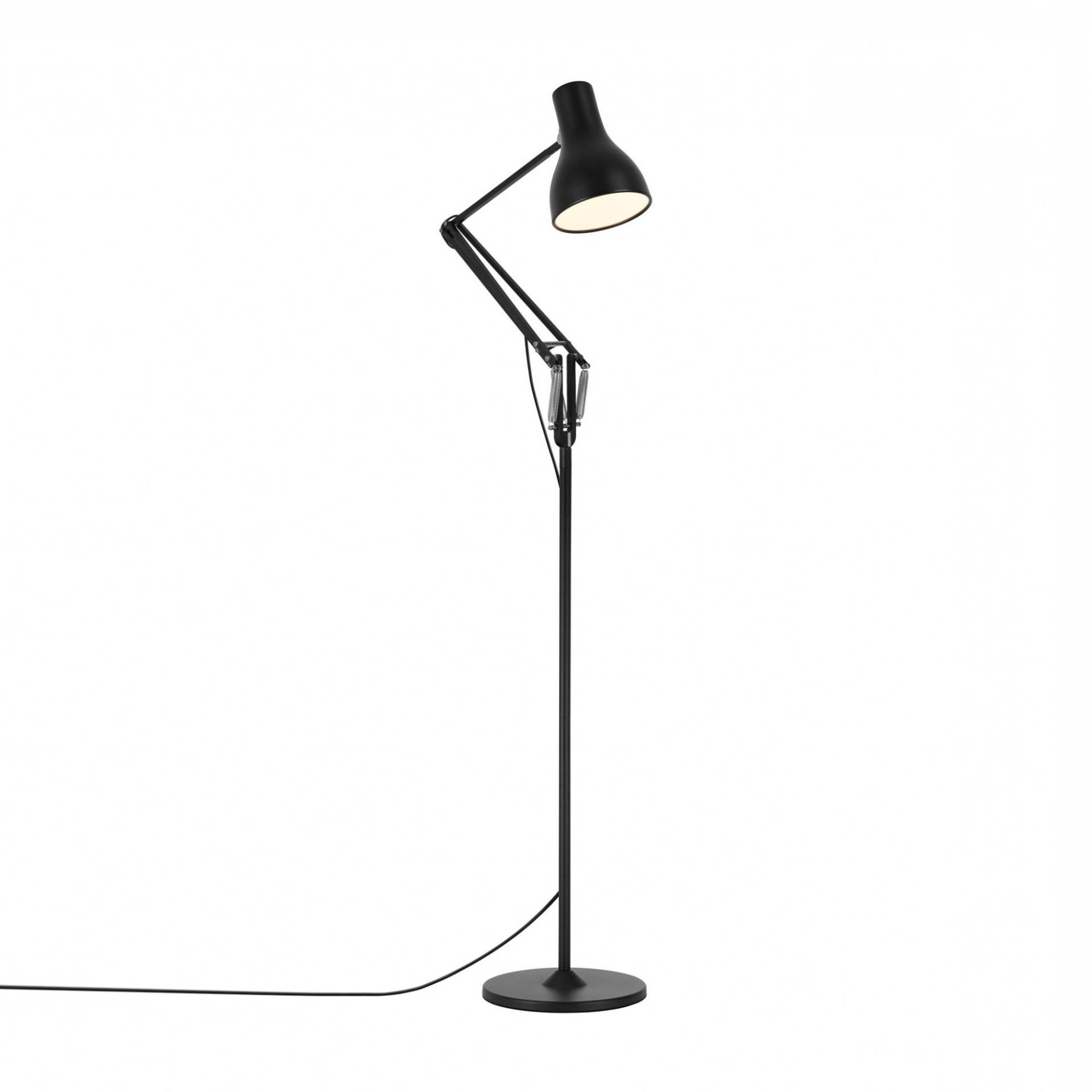 Anglepoise - Type 75 Stehleuchte - tiefschwarz/Schirm H19cm x Ø14cm /BxHxT 32x139,3x25cm/Fuß Ø25cm/höhenverstellbar/mit integriertem Schalter von Anglepoise