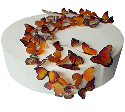 48 x vorgeschnittene, schöne orangefarbene Schmetterlinge, essbares Reispapier/Oblatenpapier, vorgeschnitten S von Anglesit Butterflies