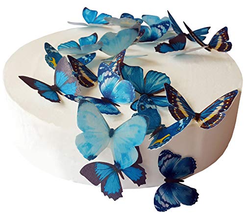 vorgeschnittenen Wunderschöne blau Schmetterlinge essbarem Reispapier/Oblatenpapier Pre Cupcake Kuchen Dessert Topper Geburtstag Party Hochzeit Baby Dusche Dekorationen, blau, M von Anglesit Butterflies