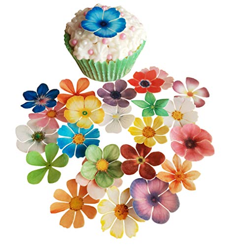 Vorgeschnittene schöne Blumen-Mix I. essbare Oblaten/Reispapier, vorgeschnitten, für Cupcakes, Dessert-Topper, Geburtstagsparty, Hochzeit, Babyparty, Dekoration (24) von Anglesit Flowers