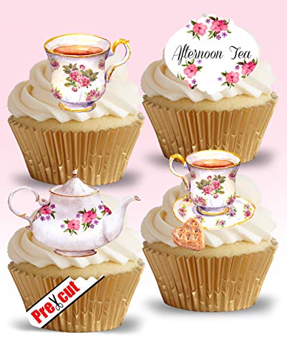 Cupcake-Dekoration zum Aufstecken, vorgeschnitten, Vintage-Motive Tea Time (in englischer Sprache), auf essbarem Reispapier von Anglesit Other