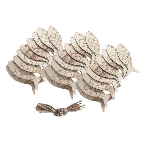 Angoily 1 Satz Fischschmuck aus Holz geschnitzt Ausgeschnitten Stichworte Fischausschnitte zur Dekoration Tagging hängende Fischdekorationen Natürliche Fischform -Ornamente Hanfseil Beige von Angoily