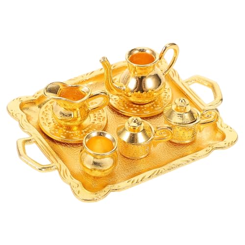 Angoily 1 Satz Teeservice-Modell Winzig Miniatur DIY Zubehör Tisch-teegeschirrmodell Desktop-mini-hausdekoration Desktop-teegeschirrmodell Fake-teegeschirr Für Den Tisch Legierung Golden von Angoily