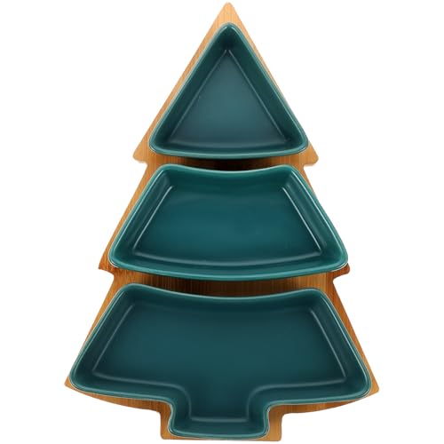 Angoily 1 Satz Weihnachts-snack-platte Obstsalat-untertassen Bogen Weihnachtstabletts Nuss- Und Süßigkeitenportion Holztabletts Tragbares Serviertablett Für Trockenfrüchte Keramik Teiler von Angoily