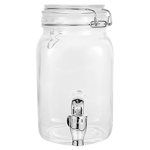 Angoily 1 Stück 1L Getränkespender Glas Wasserspender Saftspender mit Zapfhahn und Deckel Glaskrug Glasbehälter Dispenser für kalte Getränke Bar Party Zuhause Transparent von Angoily