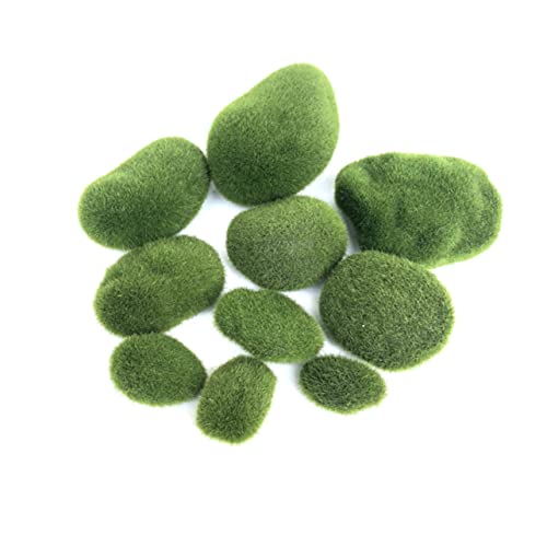 Angoily 10 Stück Imitationssteine Kunstmoos Bälle für Bonsai Dekoration Flocking Cover Steine für Terrarien Feengärten und Tischarrangements von Angoily