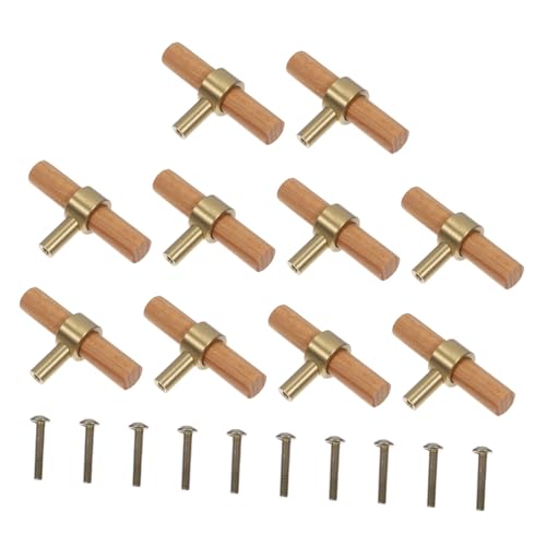 Angoily 10 Stück Teiliges Retro Schrankgriffe Holz und Messing Vintage Möbelknöpfe Einfache Installation für Kleiderschränke Weinkabinette Natürliche Holzfarbe von Angoily