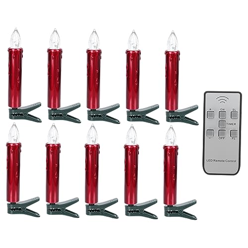 Angoily 10st Elektronische Kerze Batteriekerzen Entfernte Teelichter Flackern Fensterclips Lichter Weihnachtsbaum Kerzenlichter Rote Kerzen Halloween Scheinen Weihnachtsbeleuchtung Plastik von Angoily