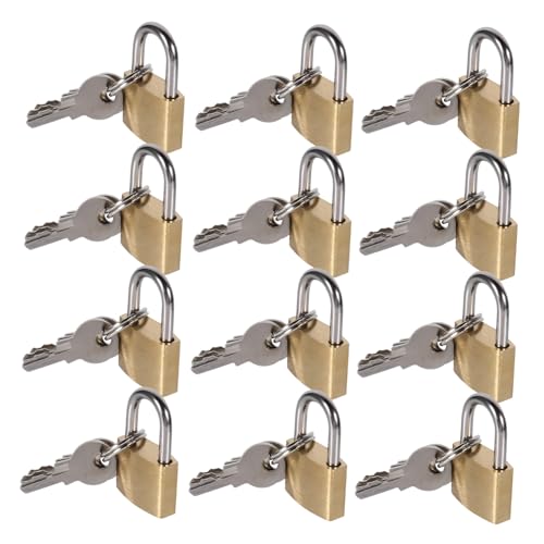 Angoily 12 Stück Mini-Vorhängeschloss kleine Kofferschlösser Laptop -Taschenschloss Vorhängeschloss aus Metall Mini-Schlüsselschloss Kleine Schlösser Key Safe Lock Kupfer Golden von Angoily