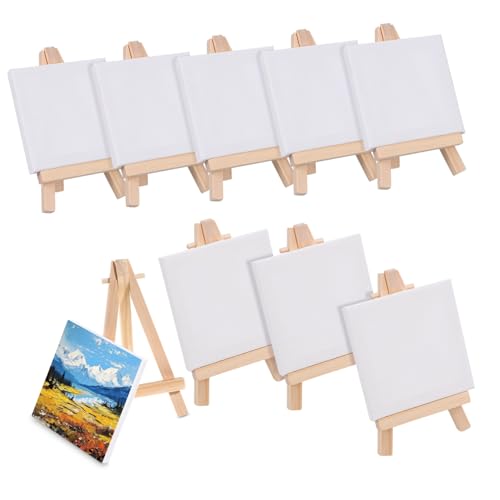 Angoily 12Sätze Mini Holz Staffelei mit Malset für Anfänger Kunsthandwerk und Leicht Tragbar Fördert Fantasie und Manuelle Fähigkeiten von Angoily