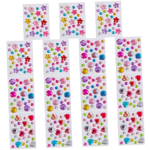 Angoily 15 Blatt Selbstklebende Glitzersteine Aufkleber für DIY Bastelset Farbige Plastik Edelsteine Sticker in Herz Rund Blütenform Langlebig Glänzend für Karten Nägel und Deko von Angoily