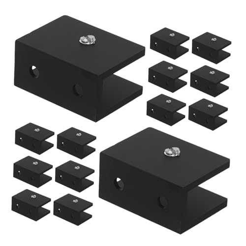 Angoily 15 Stück Teiliges Glasregal-klemmhalter Aluminium Rechteckige Wandhalterung für Dicke Glasscheiben Stabile Schwarze Glasklemmen mit Starker Fixierung für Küche Schlafzimmer Laden von Angoily