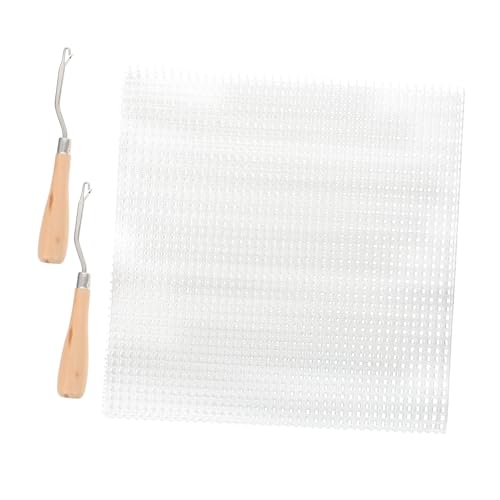 Angoily 2 Sätze Teiliges Blanko Knüpfteppich Material mit Netz und Holzgriffen DIY Zubehör für Kreative Teppiche und Heimdekoration von Angoily