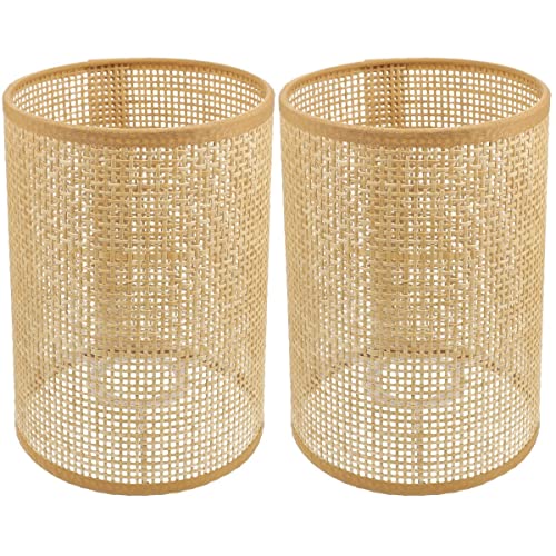 2 St¨¹ Rattan Trommel Lampenschirm Ersatz E27/E14 Kronleuchter Lampenschirm Natur Gewebt Zylinder Lichtabdeckung Tischlampenabdeckung F¨¹r Kronleuchter Stehtischlampen von Angoily