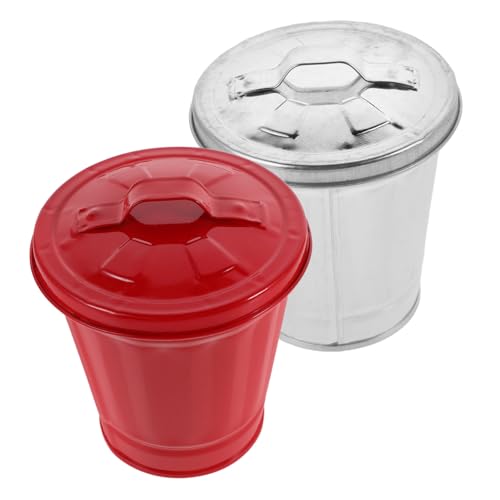 Angoily 2 Stück Galvanisierte Mini Mülleimer aus mit Deckel und Henkel Niedlicher Tischabfallbehälter für Wohnzimmer Schlafzimmer Schreibtischdeko Praktischer Desktop Papierkorb von Angoily