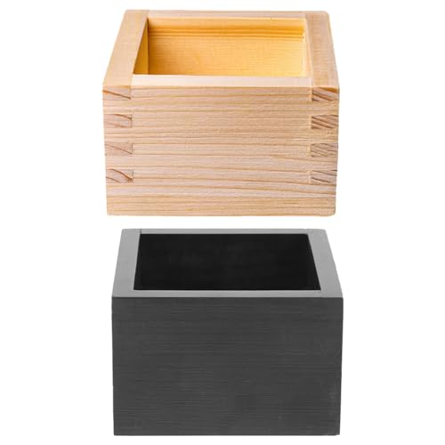 Angoily Quadratische Holzbox 2 Stück Holz-Masu-Sake-Becher Japanische Saki-Becher-Box Hinoki-Holz Japanische Zypressen-Sake-Masu-Sushi-Holzkisten Sushi Zubehör von Angoily