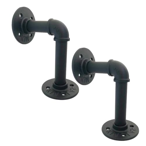 Angoily 2 Stück Industrielle Eisenrohr Regalhalterungen Wandmontierte Floating Shelf Brackets aus Robustem Eisen Rustikales Hängeregal für Holzregale Schwere Beanspruchung Modernes von Angoily