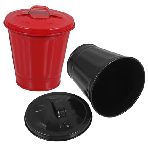 Angoily 2 Stück Mini Desktop Mülleimer mit Deckel Kompakte Abfallbehälter für Büro Küche und Wohnbereich Praktischer Organizer Schwarz und Rot von Angoily