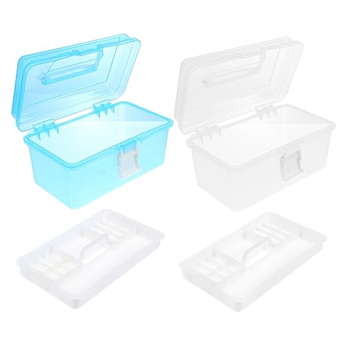 Angoily 2 Stück Tragbare Aufbewahrungsbox Kunststoff Durable Tool Box für Kosmetik und Nagelkunst Transparent für Aufbewahrung von Kunstbedarf und Kleinen Gegenständen von Angoily