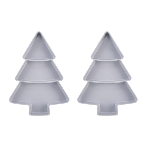 Angoily 2 x Weihnachtsbaum-förmige Geschirrteller, Weihnachtsbaum-Teller, Chip- und Dip-Set, 3 Fächer, Kunststoffteller, Geschirr, Lebensmittelaufbewahrung, Server für Weihnachten, Urlaub(Grau) von Angoily