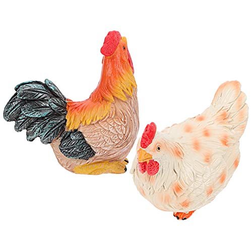 Angoily 2st Hahn Henne Ornament Kunst-huhn-skulptur Osterhahn Figur Miniatur-huhn-mini-geschnitzte Verzierung Hahn-statue- Lebensechter Hahn Hühnerei-figuren Bonsai Kind Ländlich Harz von Angoily