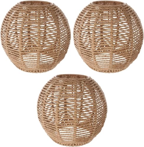 Angoily 3 Stücke Gewebt Lampenschirm Retro Rattan Gewebt Korb Decke Hängelampe Abdeckung Vintage Kronleuchter Lampenschirm für Esszimmer Wohnzimmer, 14 x 15cm von Angoily