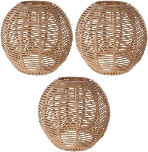 Angoily 3 Stücke Gewebt Lampenschirm Retro Rattan Gewebt Korb Decke Hängelampe Abdeckung Vintage Kronleuchter Lampenschirm für Esszimmer Wohnzimmer, 14 x 15 x 15 cm (Durchmesser des Mittellochs: 4cm） von Angoily