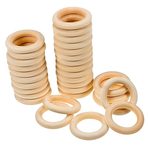 Angoily 30 Stück Teiliges Naturbelassene Holzringe für Basteln Makramee Schmuckherstellung DIY Armbänder und Vorhänge Kreative Langlebige Holzkreise ohne Scharfe Kanten von Angoily