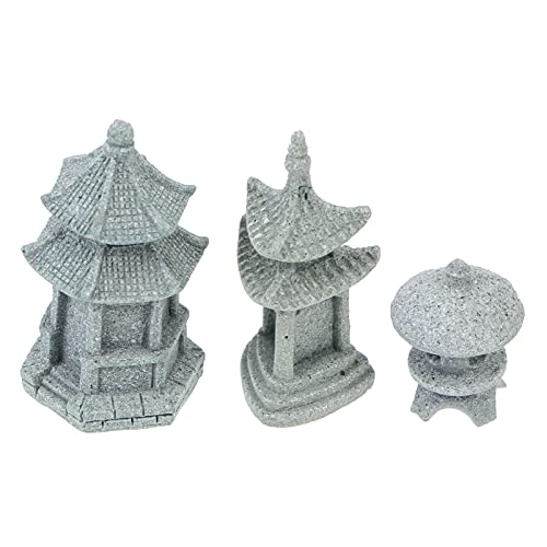 Angoily 3Pcs Mini Pagode Statue Miniatur Pagode Hexagon Bonsai Micro Landschaft Figurine Chinesischen Zen Asiatischen Dekor Bonsai Dekoration Miniatur Zubehör Licht Grau von Angoily