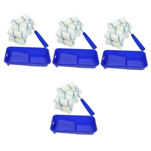 Angoily 4 Sätze Walzenbürsten-Set Farbroller-Pads kleine Farbe Farbroller-Kit Rollen Wände streichen Wall Paint Roller Prank Set kleine Farbrollerhülsen Ersatz-Farbrollerrahmen Plastik von Angoily