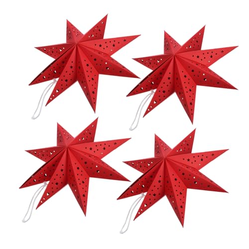 Angoily 4 Stück Roter Papierstern Laternen Lampenschirm Neunzackiger Origami Hängelampe Weihnachtsdekoration für Fenster Party Geburtstag Festtagsbeleuchtung von Angoily