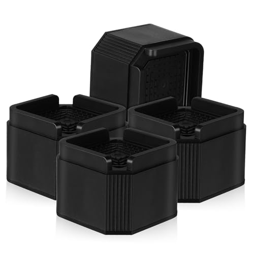 Angoily 4 Stück Teilig Verstellbare Möbelerhöhung in Schwarz Stapelbare Couch Risers für Bett Sofa Stuhl und Tisch Stabile Möbelhöhenverstellung mit Robustem Sockel für Zuhause und Büro von Angoily