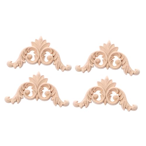 Angoily 4 Stück Teiliges Holzornament Möbel Applique Dekoration aus Langlebigem Naturholz Handpoliert Vielseitig für Türen Schränke Betten und Fenster Unbemalt Kreative Holzverzierung für von Angoily