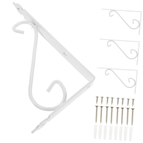 Angoily 4 Stück Weiße Wandhalterung im Vintage stil Blumenmuster Regalwinkel aus Robustem Eisen Stabile Halterung für Bücherregal Clapboard und Set box Inklusive Schrauben zur Einfachen von Angoily