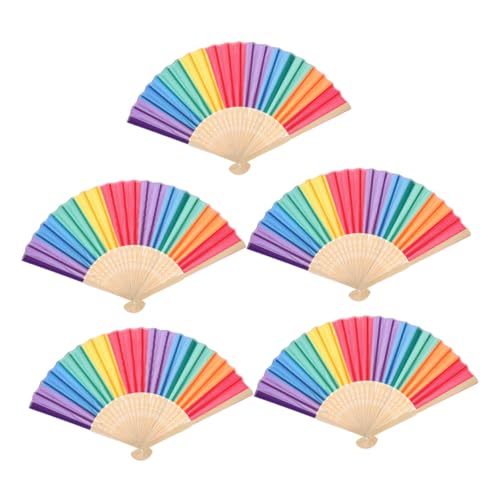 Angoily 5 Stück Faltbarer Regenbogen Handfächer Chinesischer Vintage Stil für Hochzeiten Partys und Tänze Tragbar und Auffälliges Design für Frauen Angoily 5 Stück Faltbarer Regenbogen Handfächer Chinesischer Vintage Stil für Hochzeiten Partys und Tänze Tragbar und Auffälliges Design für Frauen von Angoily