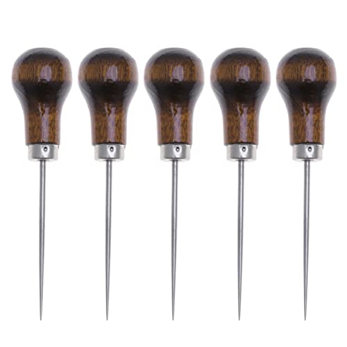 Angoily 5 Stück Teiliges Holzgriff Ahle für Lederreparatur Handgenähtes Nähwerkzeug mit Stahlspitze Komfortabel Leicht Tragbar für Diy Projekte Teppiche Polsterung Kleidung von Angoily