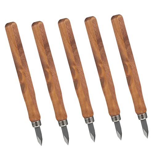Angoily 5 Stück Teiliges Holzschnitzwerkzeug mit Holzgriff Spitze Doppelschneide Markiermesser für Präzises Holzschnitt Basteln und Professionelle Holzbearbeitung Komfortabler Griff von Angoily