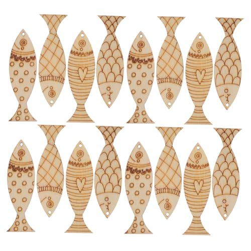Angoily 50 Stück Bemalter Fischanhänger Projekt unvollendet Form leer Dekoration Hängende Ornamente Scrapbooking-Fischornamente Holzfischausschnitte Fisch-Holzausschnitte Pappelbrett von Angoily