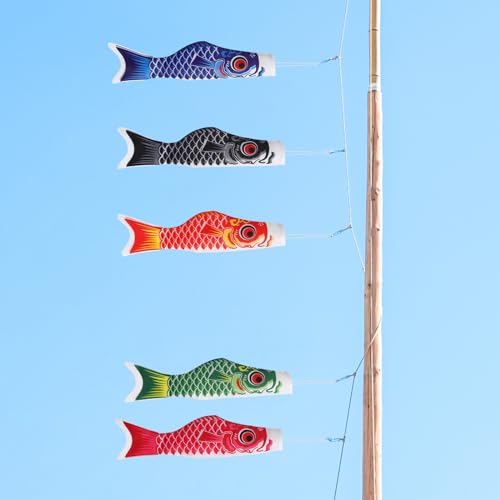 Angoily 5PCS Karpfen Fisch Windsack Traditionellen Japanischen Stil Wind Directional Fisch Anime Satin Flagge Zeichen Hängen Segelfisch Willkommen Banner für Home Shop 40cm von Angoily