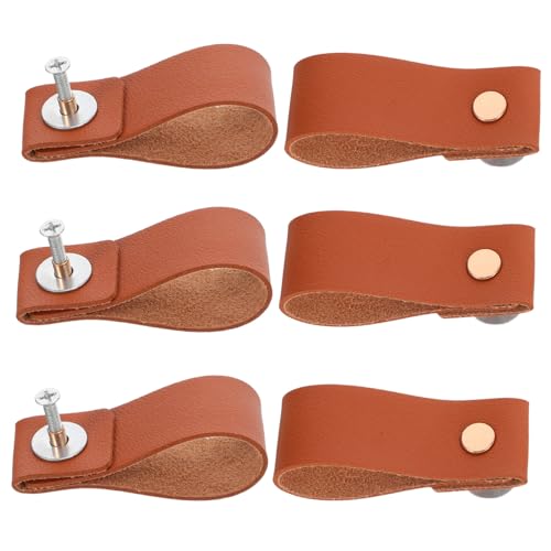 Angoily 6 Stück Braune PU Ledergriffe für Schranktüren und Schubladen Langlebige Möbelgriffe mit Minimalistischer Optik Geeignet für Kommode Kleiderschrank und Küchenschränke von Angoily