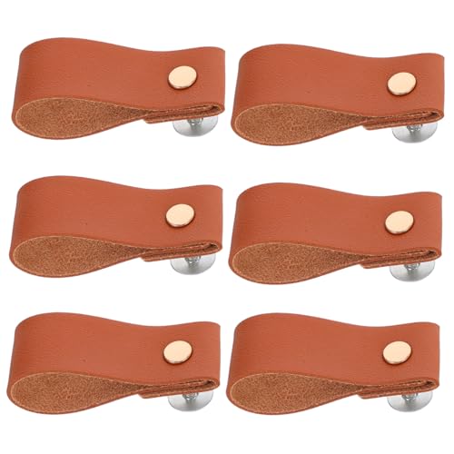 Angoily 6 Stück PU Ledergriffe für Möbel Handgefertigte Schubladengriffe Braun für Schränke Kommoden und Kleiderschränke Einfache Installation Zeitloses Design Vielseitig Einsetzbar von Angoily