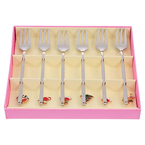 Angoily 6Pcs Obst Gabel Edelstahl Dessert Gabeln Essen Pick Weihnachten Gabeln Weihnachten Besteck mit Geschenk Box Silber von Angoily